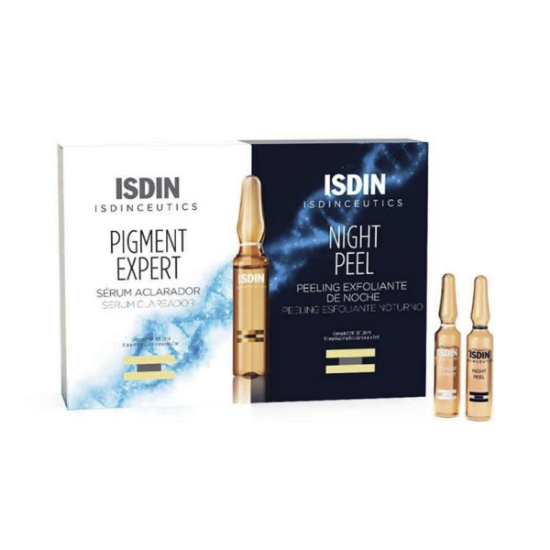 Isdinceut-pigment-expert-serum-aclarador+night-peel-exfoliante-10+10AMP-2ml