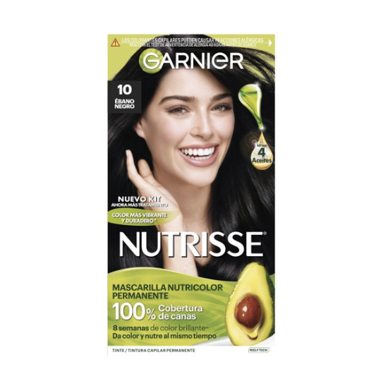 Imagen de NUTRISSE MASCARILLA NUTRICOLOR PERMANENTE #10 EBANO NEGRO CREMA COLORANTE CAPILAR