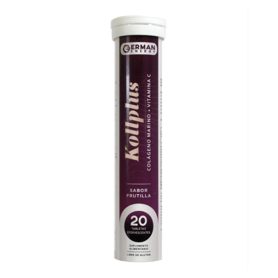 Imagen de KOLLPLUS COLAGENO MARINO + VITAMINA C  SABOR FRUTILLA GERMAN ENERGY X 20 TABLETAS EFERVESCENTES