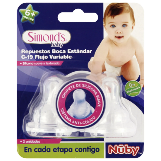 Imagen de SIMONDS CHUPETES SILICONA FLUJO VARIABLE NATURAL TOUCH REPUESTOS 2 UNID.