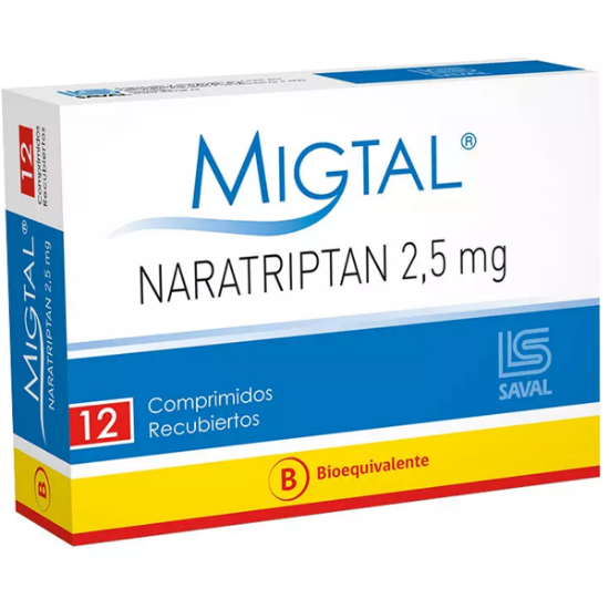 Imagen de MIGTAL 2,5 MG 12 COMPRIMIDOS RECUBIERTOS [BE] (NARATRIPTAN)      
