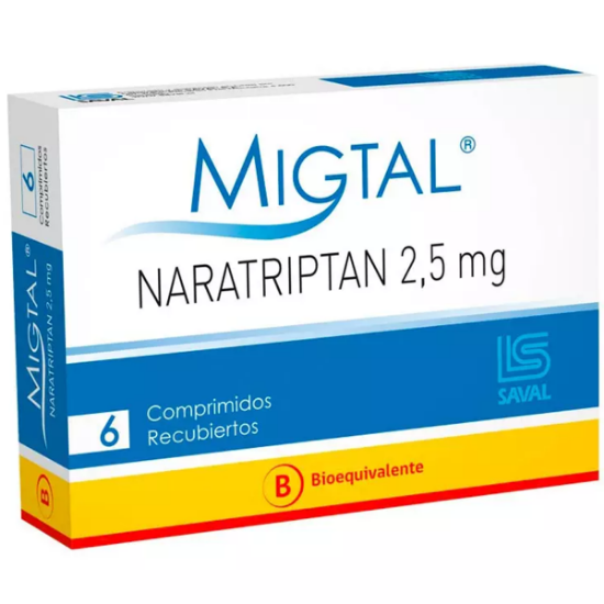 Imagen de MIGTAL 2,5 MG 6 COMPRIMIDOS RECUBIERTOS [BE] (NARATRIPTAN)     