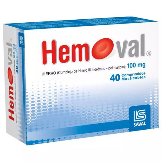 Imagen de HEMOVAL 100 MG 40 COMPRIMIDOS MASTICABLES (HIERRO HIDROXIDO POLMALTOSA)