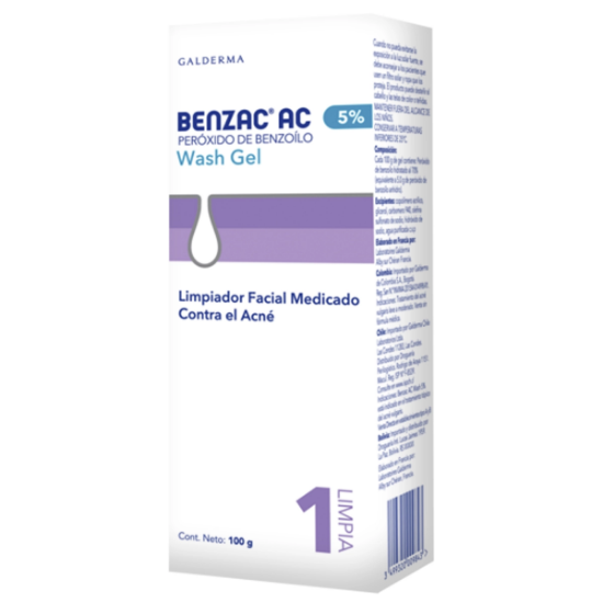 Imagen de Benzac AC wash 5 % gel limpiador facial medicado antiacne x 100 g