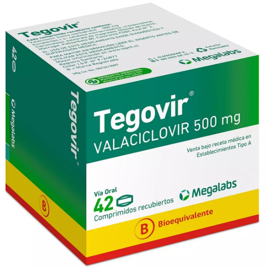 Imagen de TEGOVIR 500 MG 42 COMPRIMIDOS RECUBIERTOS (VALACICLOVIR)