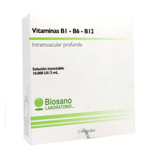 Imagen de VITAMINA B1-B6-B12 10000 U.I. SOLUCION INYECTABLE X 3 AMPOLLAS 3 ML [RETAIL]