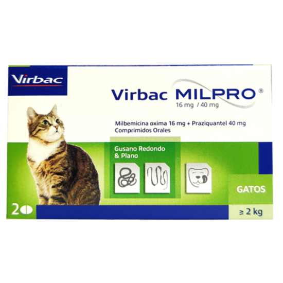 Imagen de VET MILPRO GATOS 16 MG (GATOS > 2 KG) ENVASE CON 2 COMP.