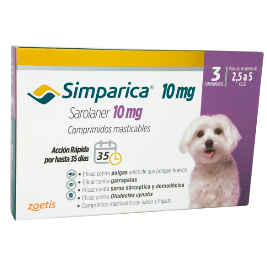 Imagen de VET SIMPARICA 10MG X 3 COMP. (2.5KG A 5KG)