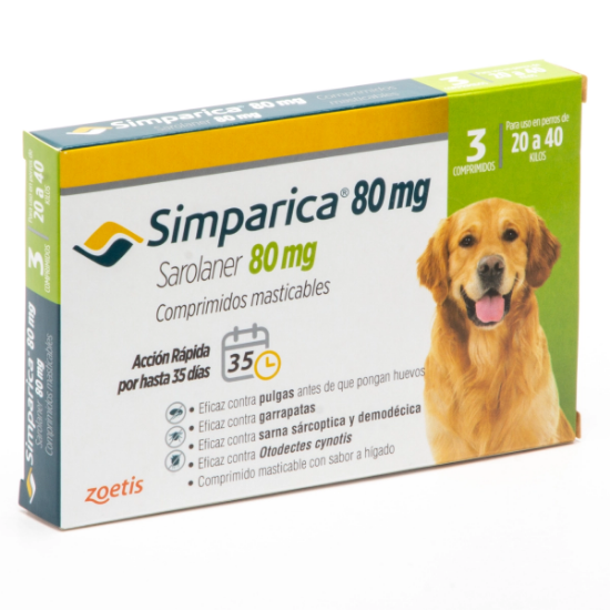 Imagen de VET SIMPARICA 80MG X 3 COMP. (20KG A 40KG)