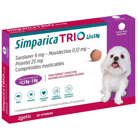 Imagen de VET SIMPARICA TRIO X 1 COMP. (2.6 - 5 kg)