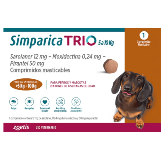 Imagen de VET SIMPARICA TRIO X 1 COMP. (5.1 - 10 kg)