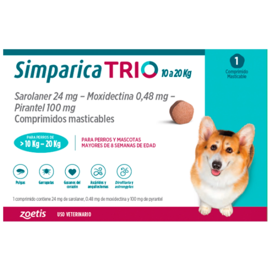 Imagen de VET SIMPARICA TRIO X 1 COMP. (10.1 - 20 kg)