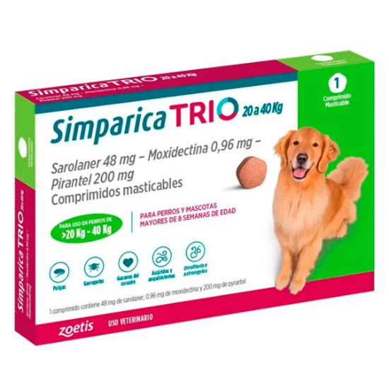 Imagen de VET SIMPARICA TRIO X 1 COMP. (20.1 - 40 kg)