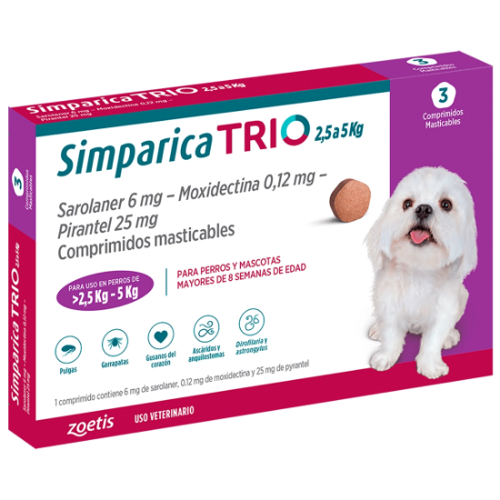 Imagen de VET SIMPARICA TRIO X 3 COMP. (2.6 - 5 kg)