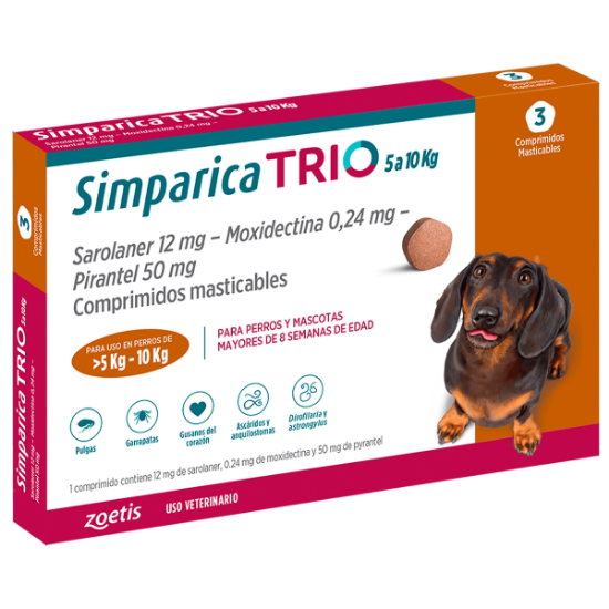 Imagen de VET SIMPARICA TRIO X 3 COMP. (5.1 - 10 kg)