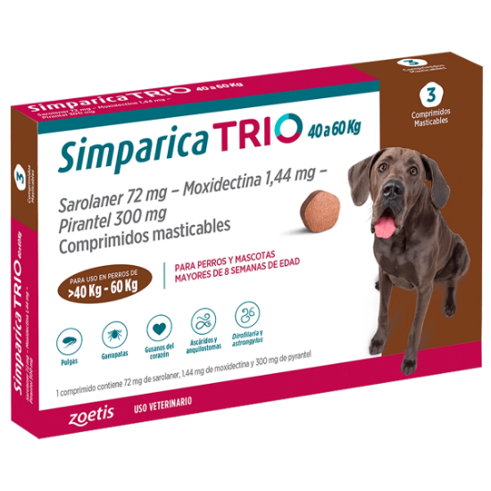 Imagen de VET SIMPARICA TRIO X 3 COMP. (40.1 - 60 kg)