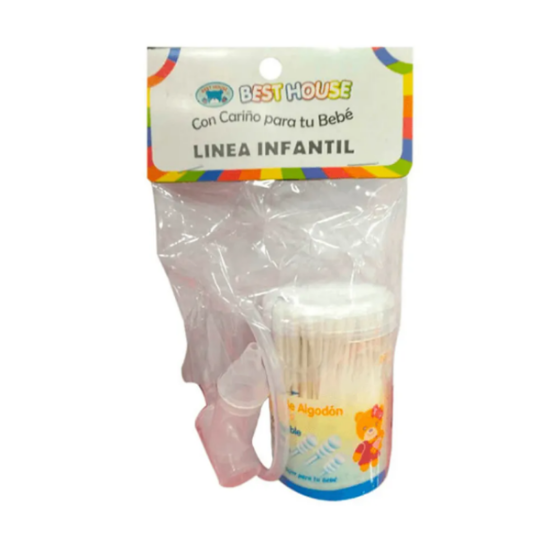 Imagen de ASPIRADOR NASAL C/DEPOSITO + COTONITOS FINOS BEBE 200 UNID.
