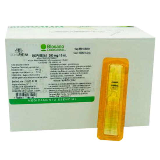 Imagen de DOPAMINA 200MG / 5ML X 100 AMP.