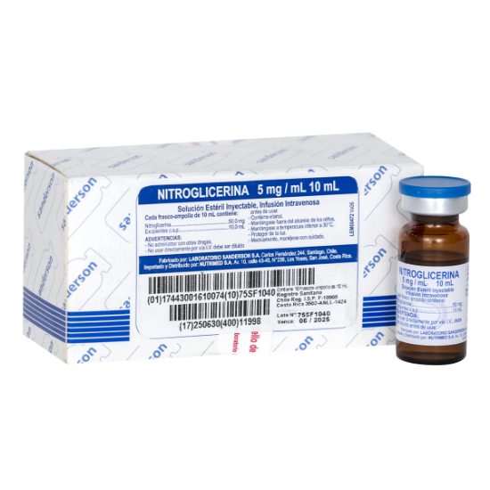 Imagen de NITROGLICERINA 50MG / 10ML X 10 FCO. AMP.